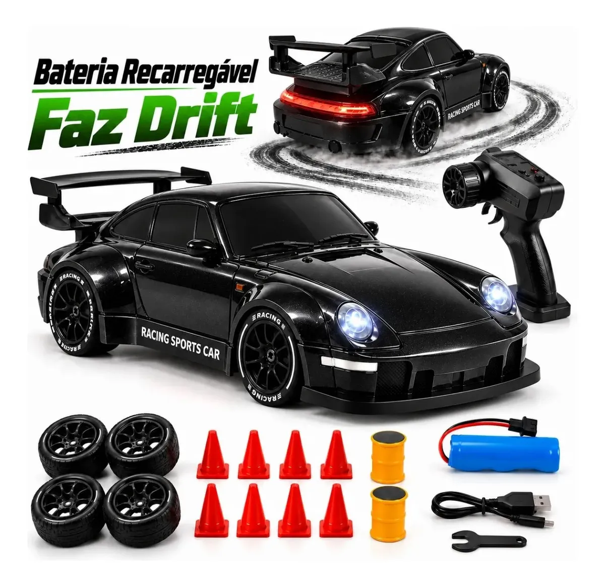 Carrinho Controle Remoto DRIFT | Bateria Recarregável 4x4 Porsche